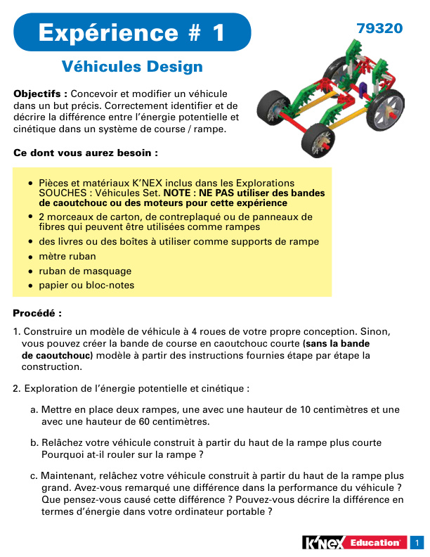 Education STEM Explorations Vehicles Experiement 1 French 79320