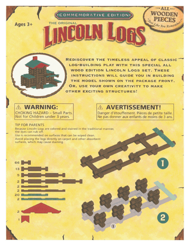 Lincoln Logs Commemorative Edition Older 00922